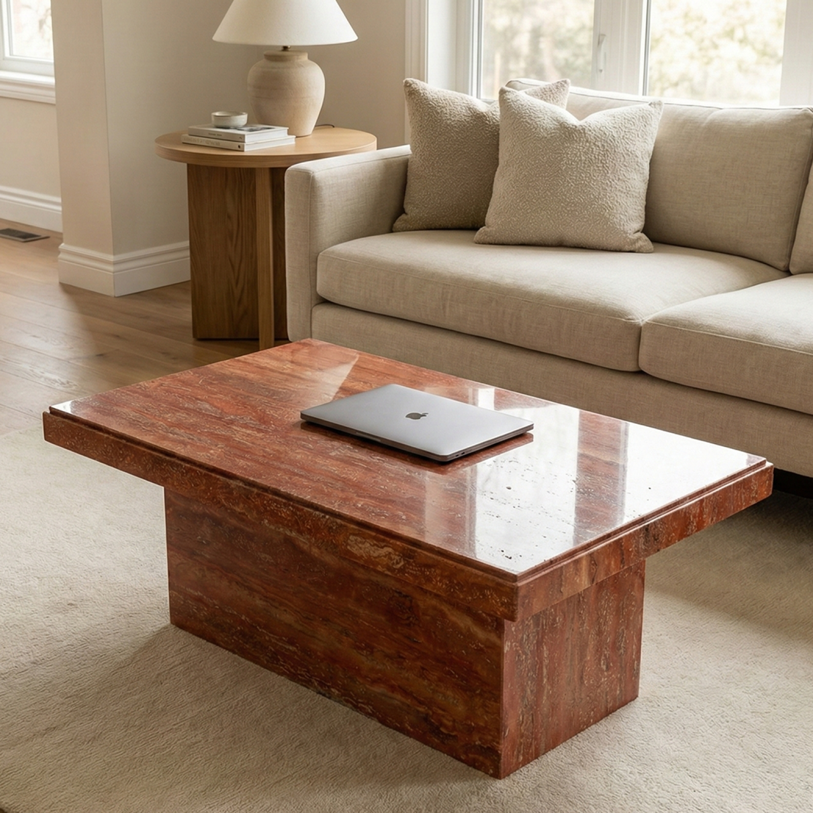 Kırmızı Traverten Orta Sehpa